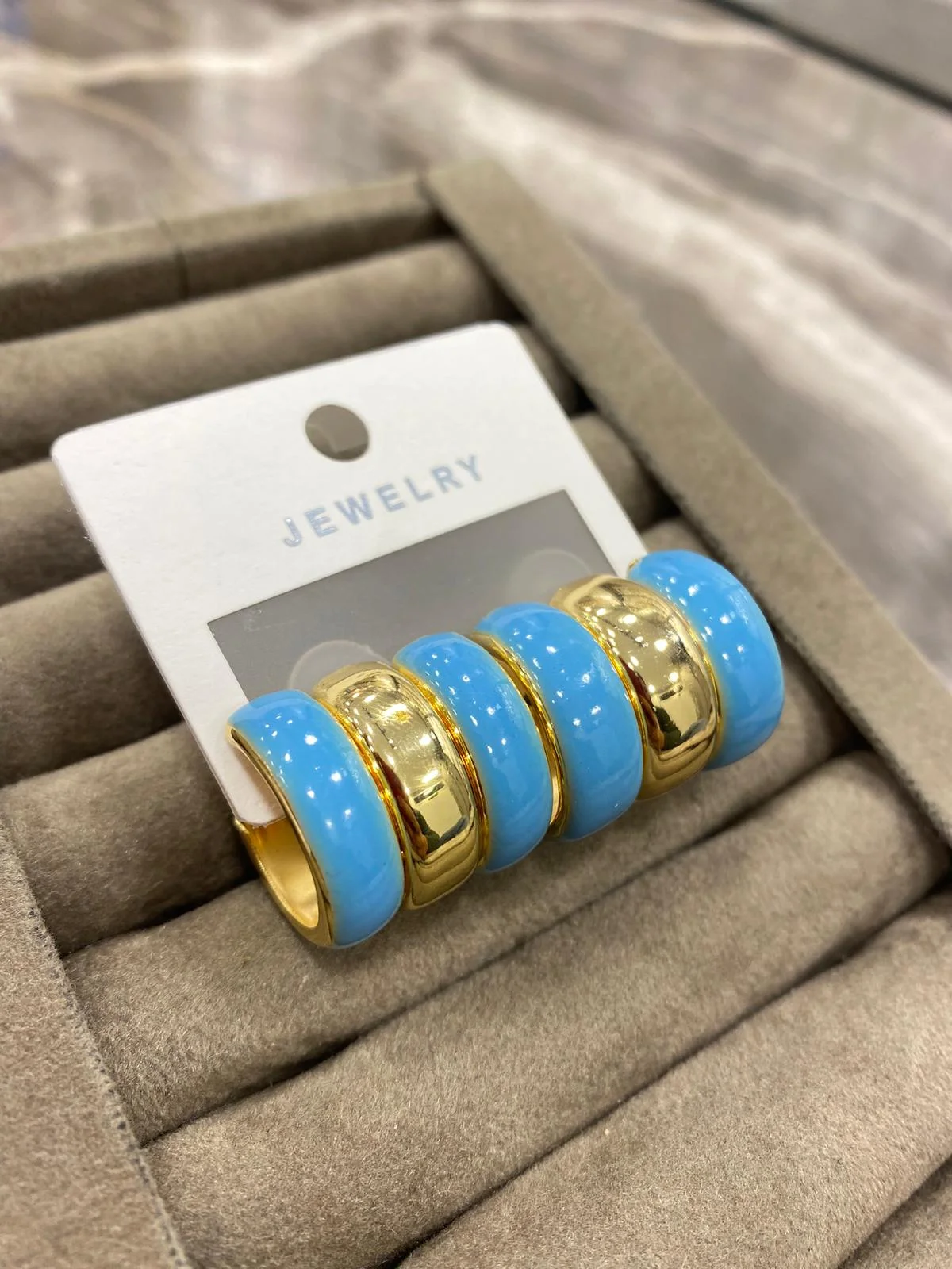 Altın Renk Mavi Enamel Kalın Halka Küpe