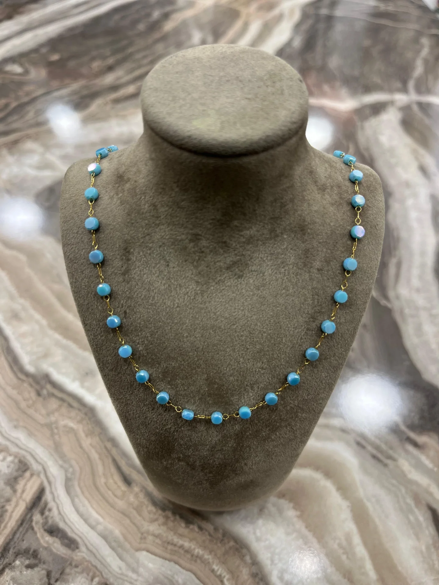 Turkuaz Boncuklu Çelik Kolye