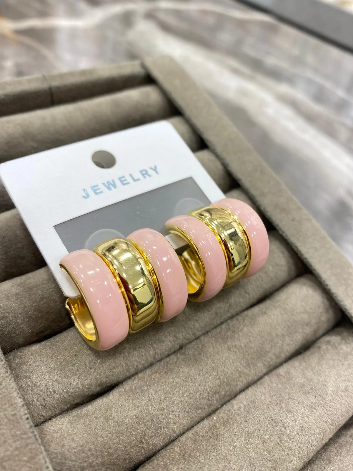 Altın Renk Pembe Enamel Kalın Halka Küpe