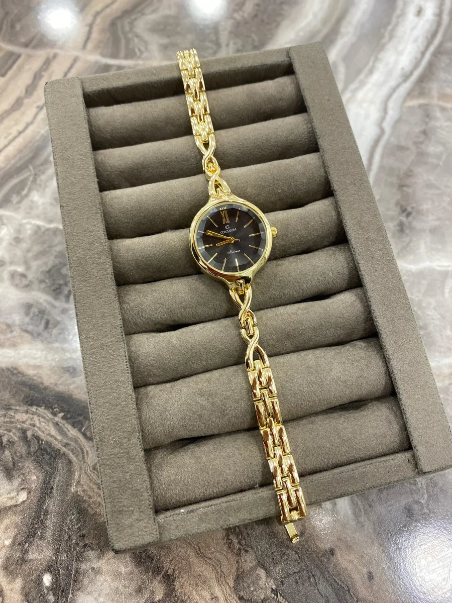 resimler/urunler/Gold Zincir Detaylı Siyah Kadran Zarif Kadın Saat