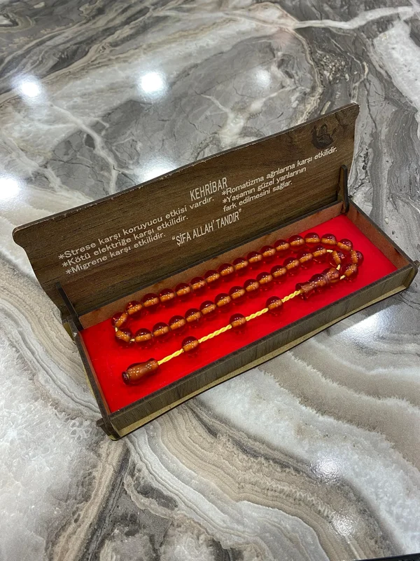 Kutulu Kehribar Görünümlü Tesbih