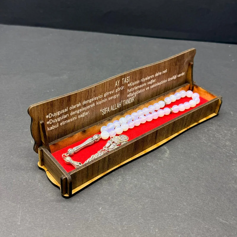 Özel Ahşap Kutulu 33’lü Ay Taşı Tesbih