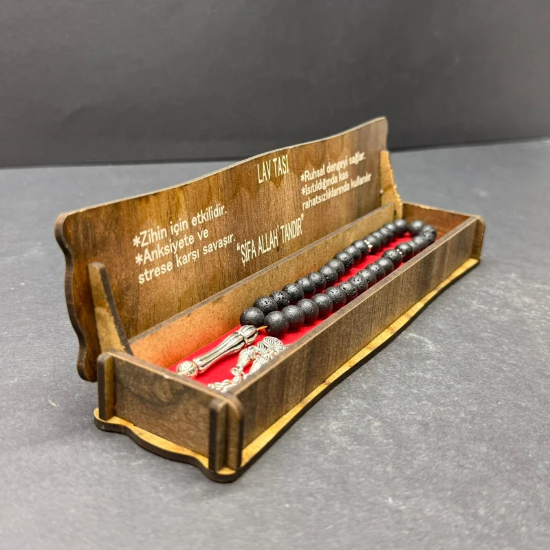 Özel Ahşap Kutulu 33’lü Lav Taşı Tesbih