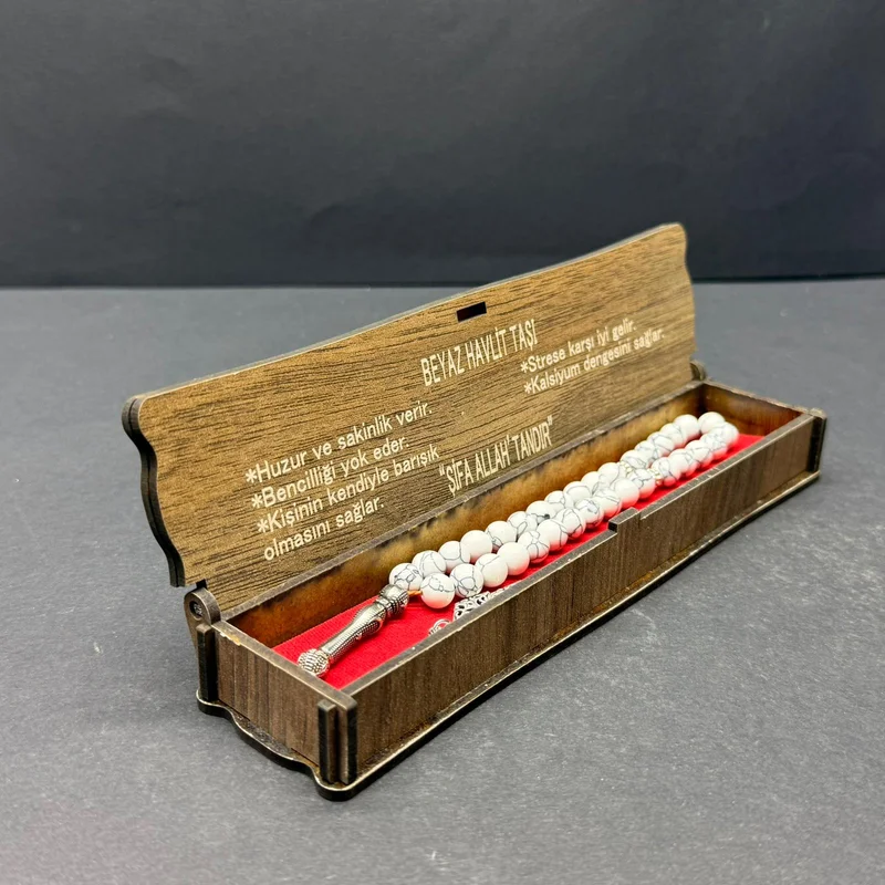Özel Ahşap Kutulu 33’lü Beyaz Havlit Taşı Tesbih