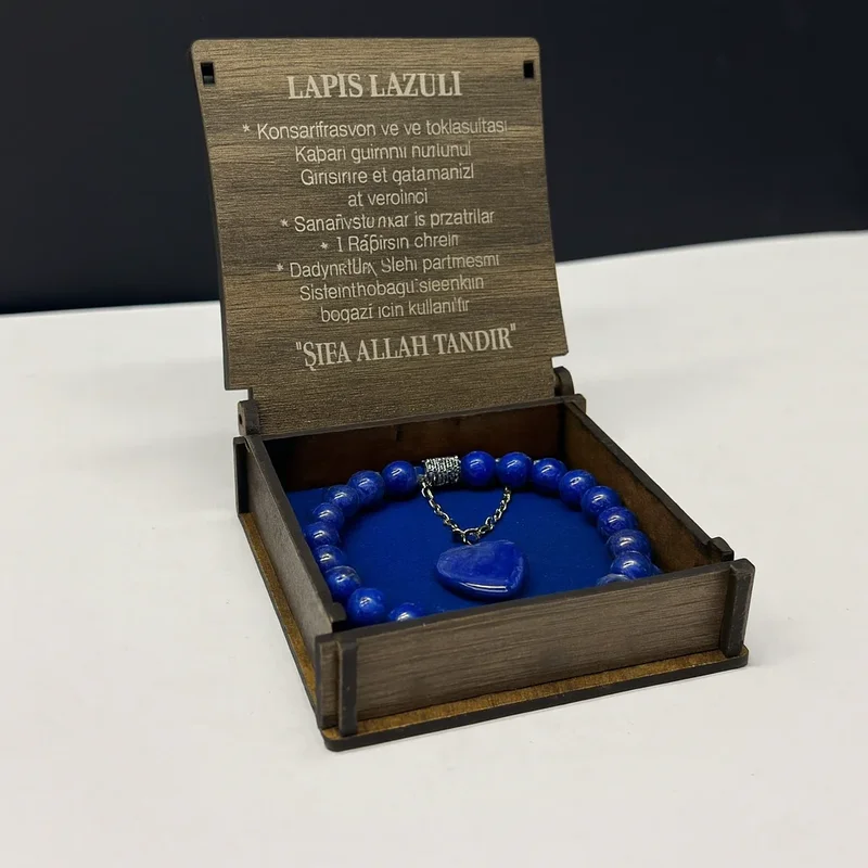 Özel Ahşap Kutulu Lapis Lazuli Taşı Bileklik Kolye Seti