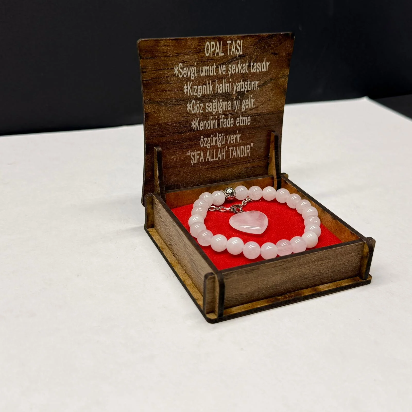 Özel Ahşap Kutulu Opal Taşı Bileklik Kolye Seti