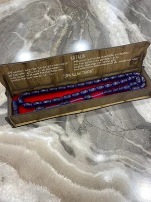 Özel Ahşap Kutulu Mavi Katalin Tesbih