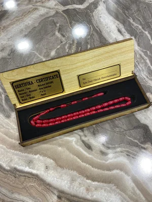 Sertifikalı Ateş Kehribar Tesbih – Kişiye Özel Ahşap Kutulu (Kırmızı)