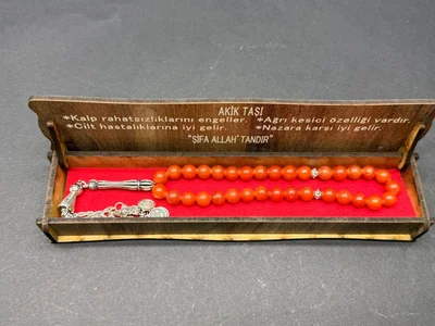 Özel Ahşap Kutulu 33’lü Akik Taşı Tesbih