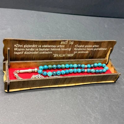 Özel Ahşap Kutulu 33’lü Apatit Taşı Tesbih