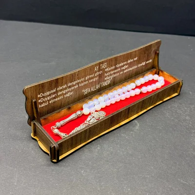 Özel Ahşap Kutulu 33’lü Ay Taşı Tesbih
