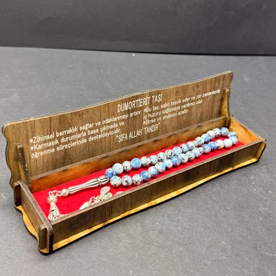 Özel Ahşap Kutulu 33’lü Dumortierit Taşı Tesbih