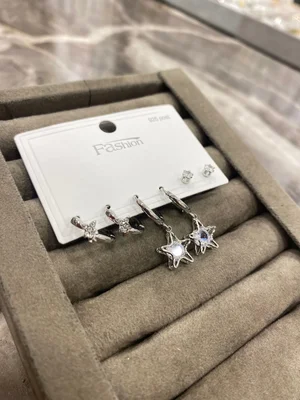 Yıldız Detaylı 3’lü Gümüş Küpe Seti