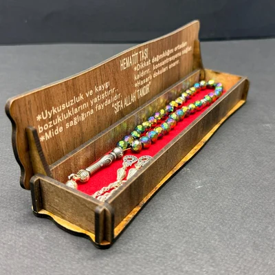 Özel Ahşap Kutulu 33’lü Gökkuşağı Hematit Taşı Tesbih