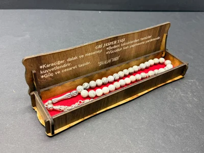 Özel Ahşap Kutulu 33’lü Gri Jasper Taşı Tesbih