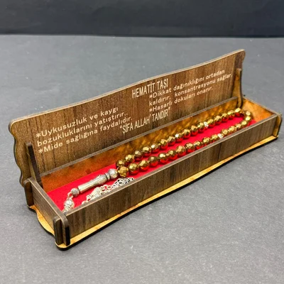 Özel Ahşap Kutulu 33’lü Hematit Taşı Bronz Renk Tesbih