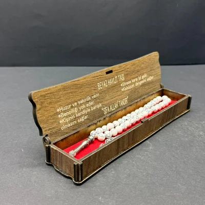 Özel Ahşap Kutulu 33’lü Beyaz Havlit Taşı Tesbih