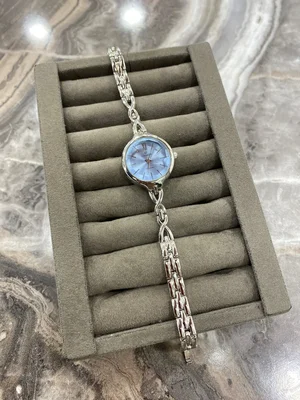 Gümüş Zincir Kordon Mavi Kadran Kadın Kol Saati