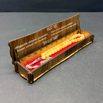Özel Ahşap Kutulu 33’lü Kalsit Taşı Tesbih 
