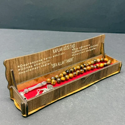 Özel Ahşap Kutulu 33’lü Kaplan Gözü Taşı Tesbih