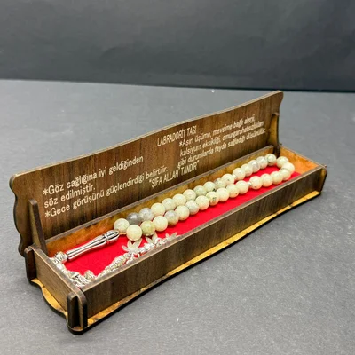 Özel Ahşap Kutulu 33’lü Labradorit Taşı Tesbih