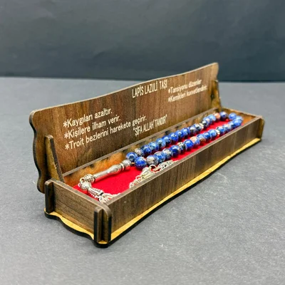 Özel Ahşap Kutulu 33’lü Lapis Lazuli Taşı Tesbih 