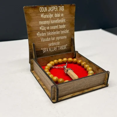 Özel Ahşap Kutulu Odun Jasper Taşı Bileklik Kolye Seti