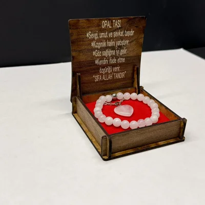 Özel Ahşap Kutulu Opal Taşı Bileklik Kolye Seti